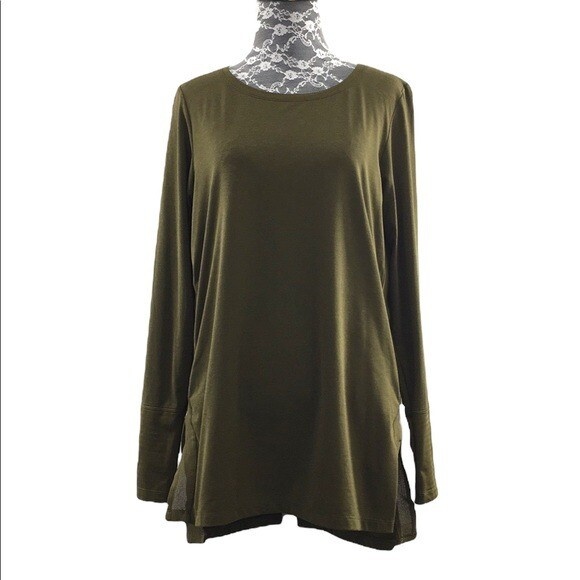 Rei Coop Olive Green Long Sleeve Shirt Womens Medium Pullover Side Slit Top